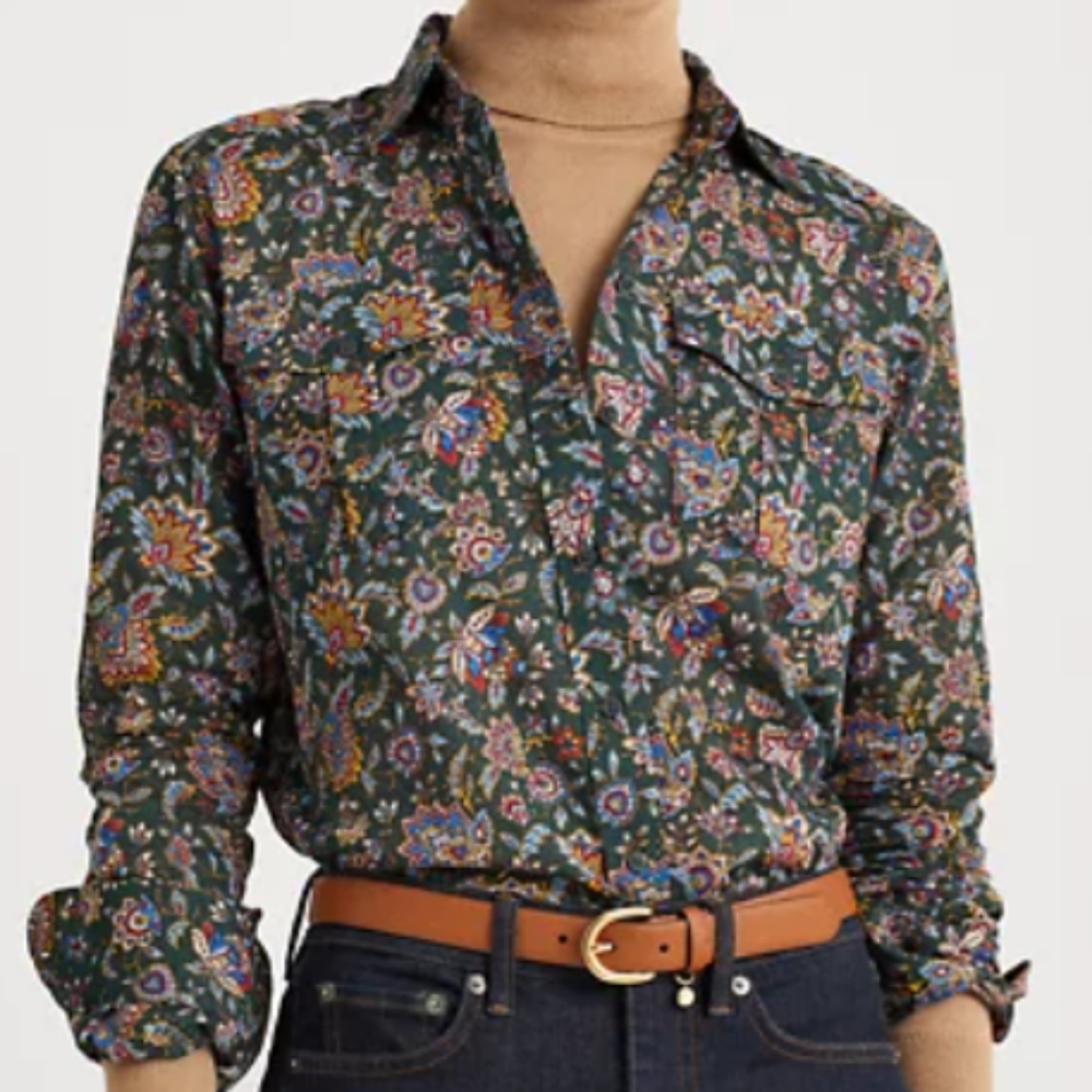 Lauren Ralph Lauren Green Paisley Floral Button Down Shirt